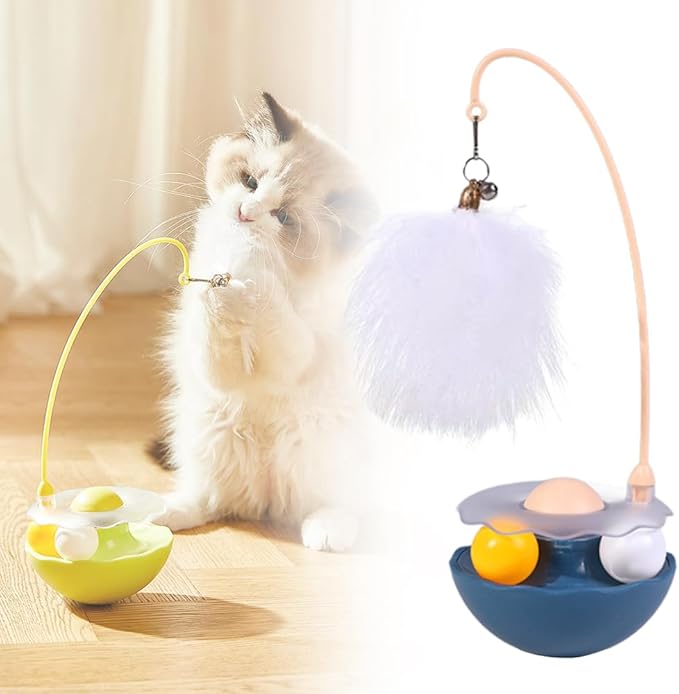Interactive Cat Feather Toys, 2025 New Catnip Toy, Multifunctional Cat Teaser, Durable Track Ball Pet Toy for Indoor Play, Premium Pet Exercise Toy for Kittens and Adults (Indigo)-Mewly Pet