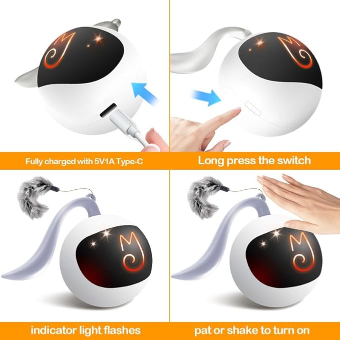 Migipaws Interactive Cat Ball Toy Set, Fun Tracker, Glowing Chase Ball with MystiChaser Pouch, Fluffy Tail, A Small Mice (White)-Mewly Pet