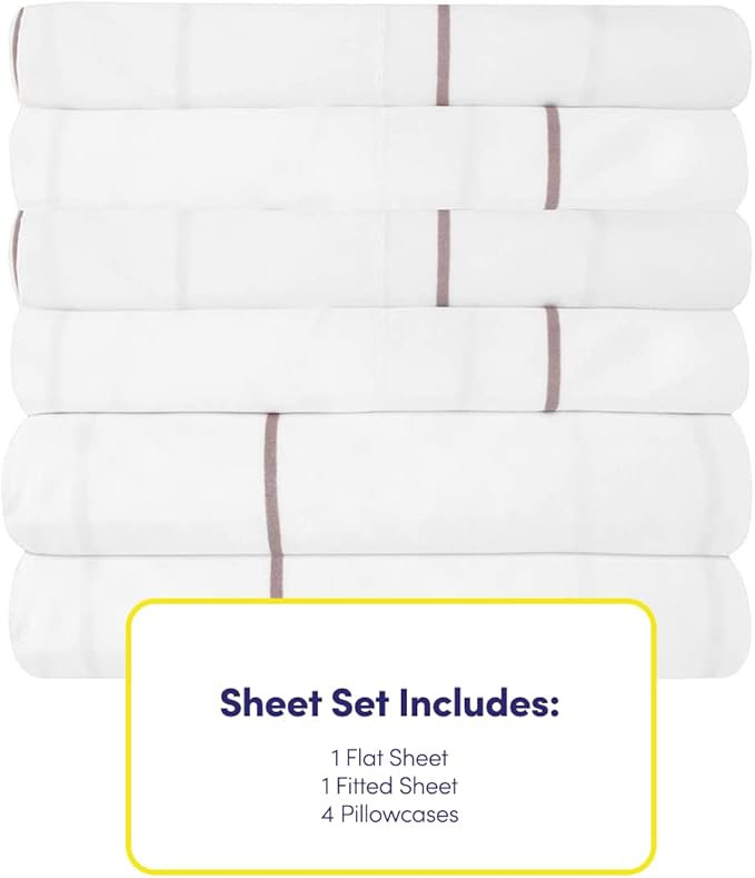 Queen Sheets Window Pane White - 6 Piece 1500 Supreme Collection Fine Brushed Microfiber Deep Pocket Queen Sheet Set Bedding - 2 Extra Pillow Cases, Great Value, Queen, Window Pane White