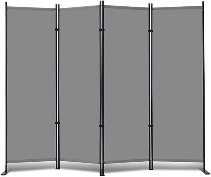 RANTILA 4 Panel Room Divider, 6 FT Folding Privacy Screen with Wide Feet, Freestanding Partition for Room Separation, Portable Room Divider Panel, 89" W x 71" H, Grey