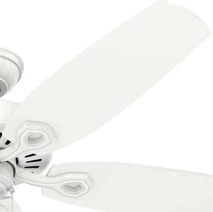 Hunter 52 inch Indoor Ceiling Fan No Light with Pull Chain - White Ceiling Fan without Light, Standard Mount, 5 Blades, For Bedroom, Living Room, or Kitchen - Builder Elite 53240, Snow White