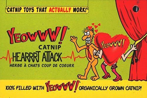 Yeowww! Heart Attack Pack: 3X 100% Organic Catnip Heart Cat Toys, Each with a Different Phrase-Mewly Pet