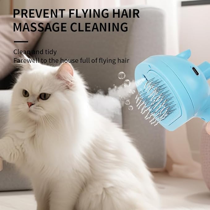 Cat Dog Grooming Brush 5-in-1 Pet Grooming Spray Brush Comb for Massaging and Cleaning Shedding Pet Hair, 1-Touch Release Button for Long/Short Hair Pets (Pink)-Mewly Pet
