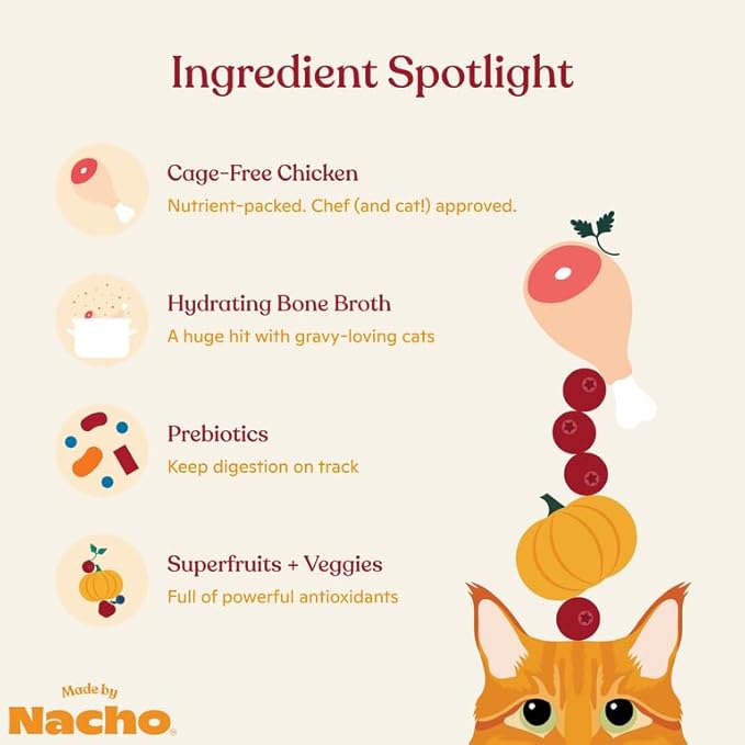 Made by Nacho Wet Cat Food, Cage-Free Minced Chicken in Bone Broth for Hydration with Prebiotics for Digestive Health, High Protein, 2.5oz Cups (10 Pack), Limited Ingredients-Mewly Pet