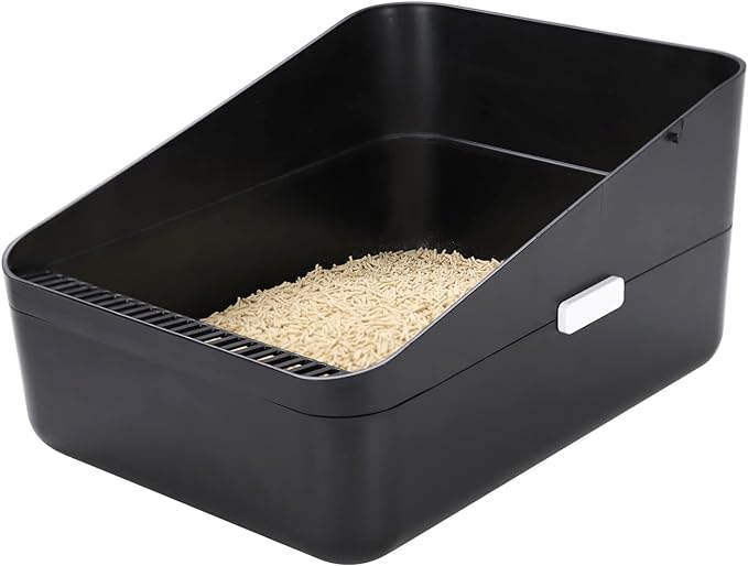 Sfozstra Open Top Litter Box: Black Medium Size with High Sides & Anti Leak Design, Easy Clean Litter Pan for Home Cats-Mewly Pet