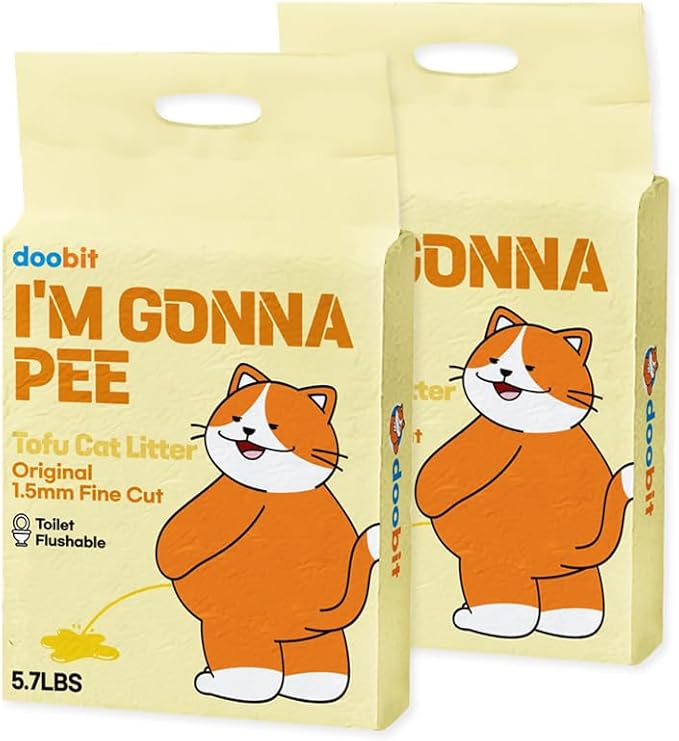 Tofu Cat Litter 1.5mm, 100% Natural Ingredients,Strong Clumping,Toilet Flushable,Solubility in Water,Ultra Absorbent, Really Dust-Free,Less Tracking, I'm Gonna Pee (5.7lb x 2pack)-Mewly Pet