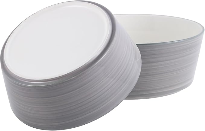Grey White Dog Bowl Ceramic for Medium Large Breed, Heavy Weighted Dog Food Water Feeder Dish, 8 in Non - Slip Modern Cute Extra Big Porcelain Pet Bowl Maze Wide Mouth-Mewly Pet