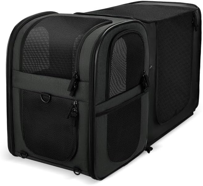 Apollo Walker Pet Carrier Backpack for Large/Small Cats and Dogs, Puppies, Safety Features and Cushion Back Support for Travel, Hiking, Outdoor Use (Black-Expandable)-Mewly Pet