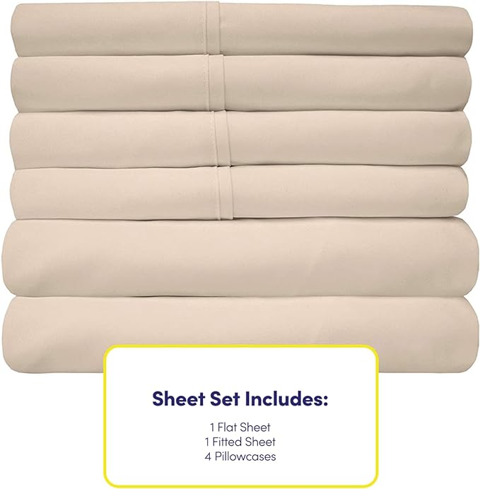 Full Size Bed Sheets - 6 Piece 1500 Supreme Collection Fine Brushed Microfiber Deep Pocket Full Sheet Set Bedding - 2 Extra Pillow Cases, Great Value, Full, Beige
