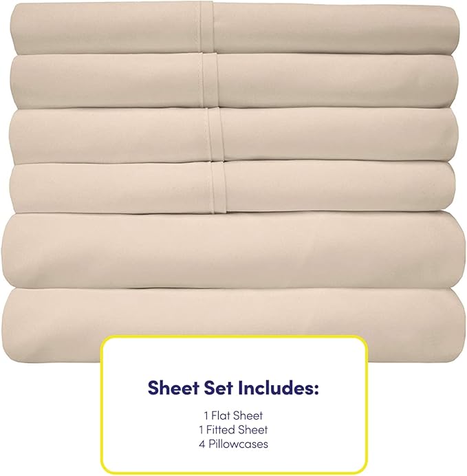 Queen Sheets Beige - 6 Piece 1500 Supreme Collection Fine Brushed Microfiber Deep Pocket Queen Sheet Set Bedding - 2 Extra Pillow Cases, Great Value, Queen, Beige