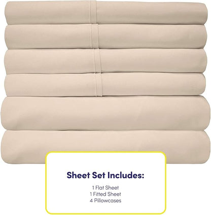 Sweet Home Collection 6 Piece 1500 Supreme Collection Brushed Microfiber Deep Pocket Sheet Set-2 Extra Pillow Cases, Great Value, Rv Short Queen, Beige