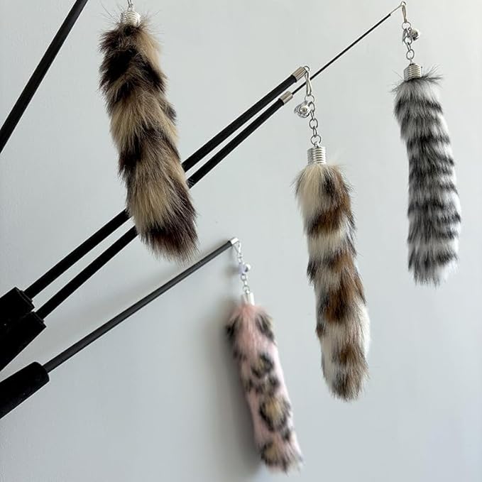 Interactive Cat Wand Toy with Cat Dancer, Retractable Feather Fox Tail Teaser for Indoor Cats, Enrichment Play Kittens to Senior Cats (Soft Pink)-Mewly Pet