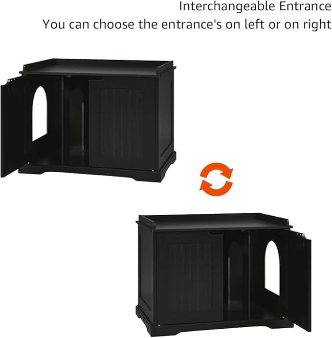 unipaws Black Cat Litter Box Enclosure Furniture, Kitty Hidden Cover, Concealed Dog Proof Litter Boxes Cabinet, Hideaway Litter Box, Cat House-Mewly Pet