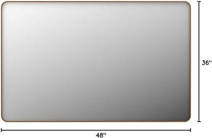 48x36 Inch Gold Bathroom Mirror, Brushed Metal Framed Gold Wall Mirror, Modern Rounded Rectangle Brass Vanity Mirror, Shatterproof, Anti-Rust (Horizontal/Vertical)