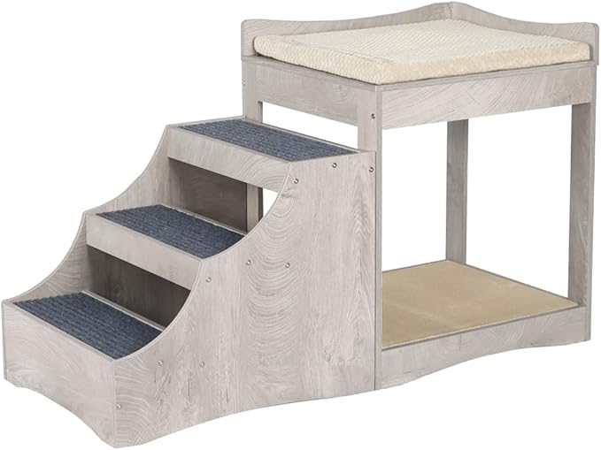 unipaws Pet Bunk Bed with Removable Step for Dogs and Cats, Multi-Level Bed Window Perch Seat Platform with Cushion and Cat Scratch Pad, Indoor Use-Mewly Pet