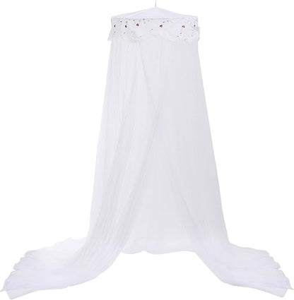 Jeteventy Bed Canopy for Girls, Princess Bed Curtain Net for Single to King Size,Bedroom Decoration of Round Lace Dome with Stainless Steel Hook,Quick Easy Installation (White)