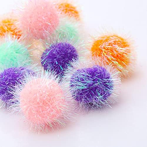 Cat Pom Pom Sparkle Fuzzy Balls 2 Inches Interactive Cat Toy Assorted Color 12 Pack-Mewly Pet