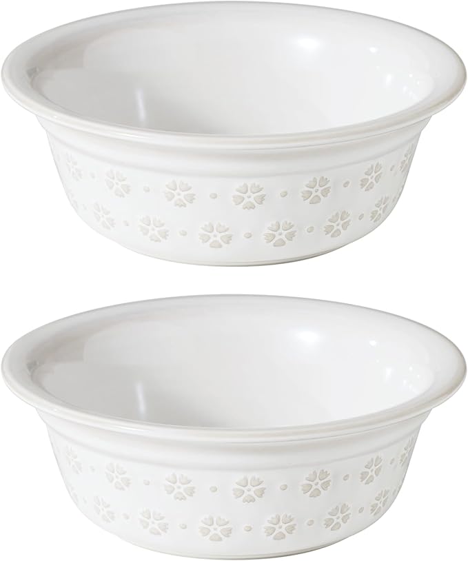 6.3inch Ceramic Set of 2 Dog Bowls, Food and Water Bowls for Small and Medium Dog, 2pcs Basic Dog Bowl, Wide Opening Rounded Edge (2 Bowls, Reactived Glaze -White)-Mewly Pet