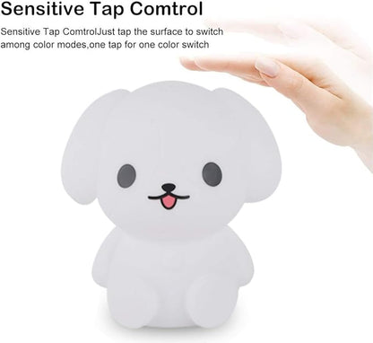 Night Light Kids with Cute Dog Design Baby Children's Room LED Bedside Lamp with Changeable RGB Colors Rechargeable Night Light Compatible with Touch-Control & Remote Control - Dog
