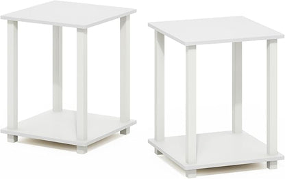 Furinno Simplistic Side Table Set of 2, 2-Tier End Table, Nightstand, Night Stand, Bedside Table, Easy Assembly, for Living Room, Bedroom, White