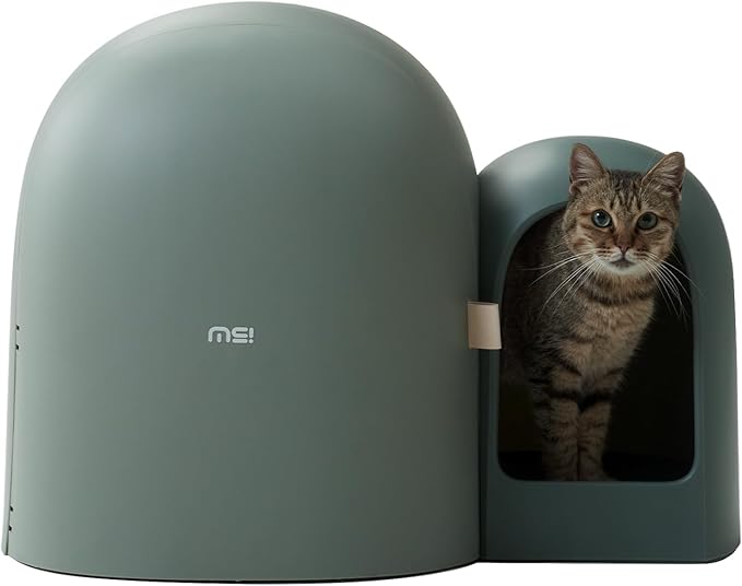 MS!MAKE SURE Cat Litter Box, Large Covered Hidden Dog Proof Closed Modern Cat Litter Box Furniture with Scoop, for Odor Control and Less Tracking, Easy to Clean,26.7"x19.6"19.6", Moss Green-Mewly Pet