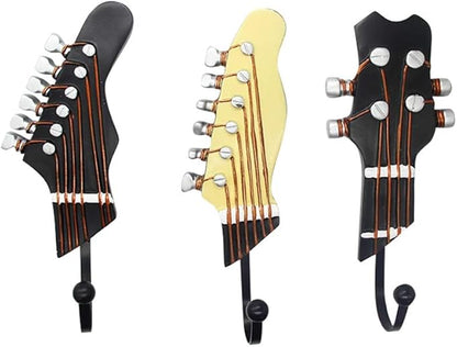 KUNGYO Vintage Guitar Shaped Decorative Hooks Rack Hangers for Hanging Clothes Coats Towels Keys Hats Metal Resin Hooks Wall Mounted Heavy Duty (3-Pack) (Guitar Hook-A)