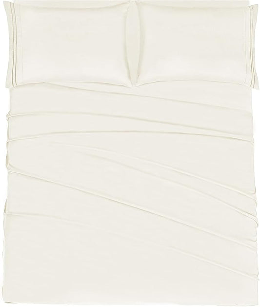 Mejoroom California King Size Sheet Set - Soft Microfiber Bed Sheets,Deep Pocket Fitted Sheet, Breathable, Wrinkle & Fade Resistant - 4 Piece (California King, Ivory)