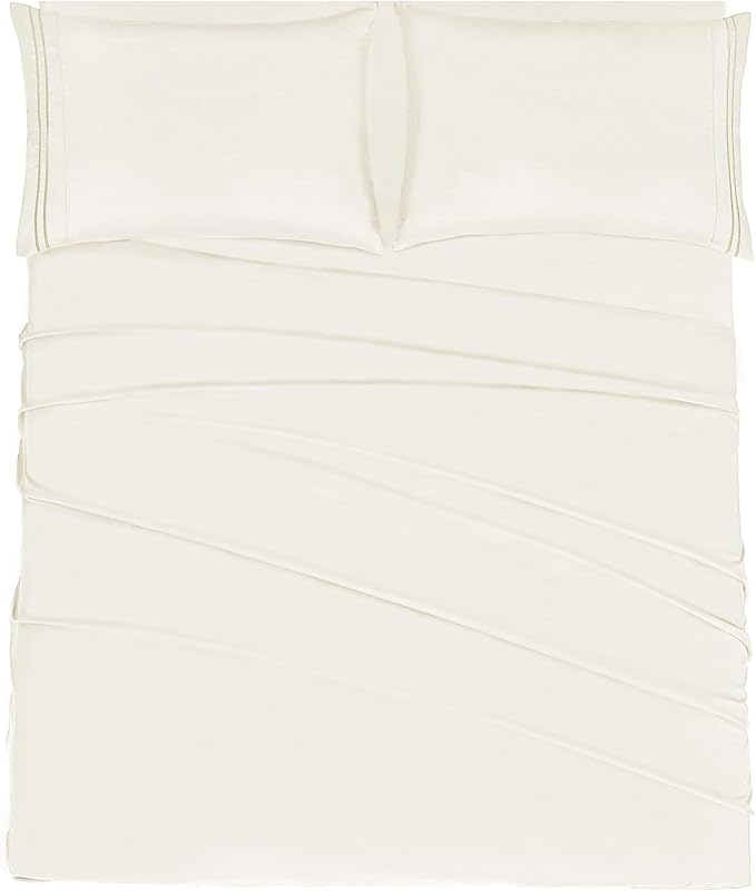 Mejoroom King Size Bed Sheet Set - Hotel Luxury 1800 Bedding Sheets & Pillowcases - 16" Deep Pocket Fitted Sheet, Soft, Breathable, Wrinkle & Fade Resistant - 4 Piece(King, Ivory)