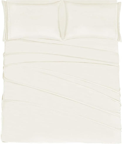 Mejoroom King Size Bed Sheet Set - Hotel Luxury 1800 Bedding Sheets & Pillowcases - 16" Deep Pocket Fitted Sheet, Soft, Breathable, Wrinkle & Fade Resistant - 4 Piece(King, Ivory)