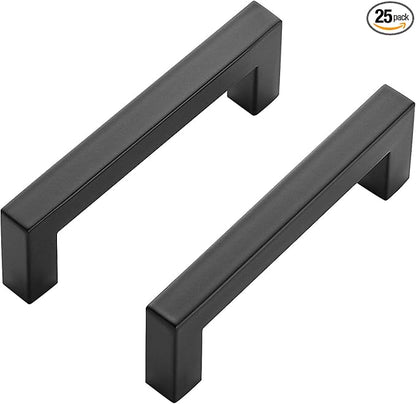 Ravinte 25 Pack Black Cabinet Pulls 3-3/4 Inch Square Kitchen Cabinet Handles Matte Black Kitchen Hardware for Drawer Pulls Drawer Handles Come with Screwdriver