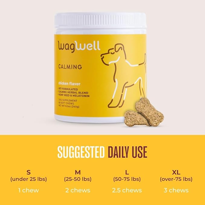 WagWell Calming Chews for Dogs – Vet-formulated Anxiety Relief for Dogs to Reduce Stressful Situations Like Travel or Fireworks – Separation Anxiety Relief for Dogs to Ease Stress & Promote Relaxation-Mewly Pet