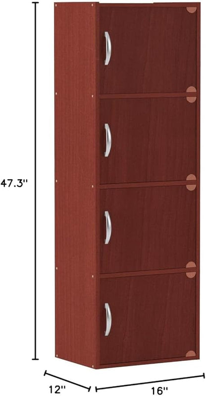 HODEDAH IMPORT 4-Shelf Bookcase Cabinet, Mahogany