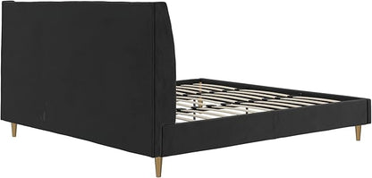 Novogratz The Her Majesty Upholstered Bed, King, Black Velvet
