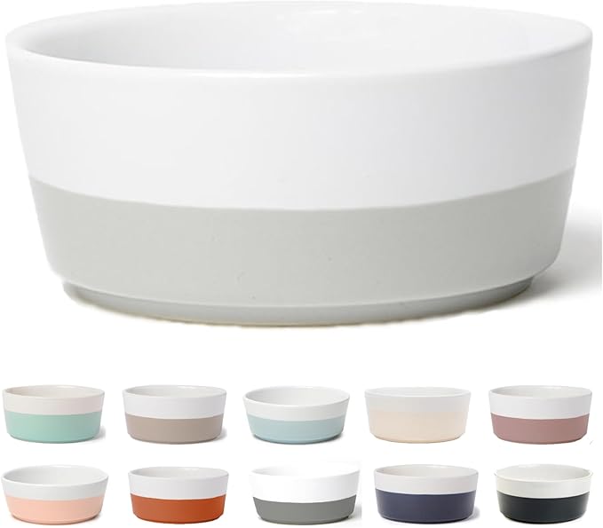 Waggo Dipper Ceramic Dog Bowl for Small and Large Breeds - Heavyweight and Durable Pet Food and Water Dish Crock, Dishwasher Safe, Modern (Light Grey, Large)-Mewly Pet