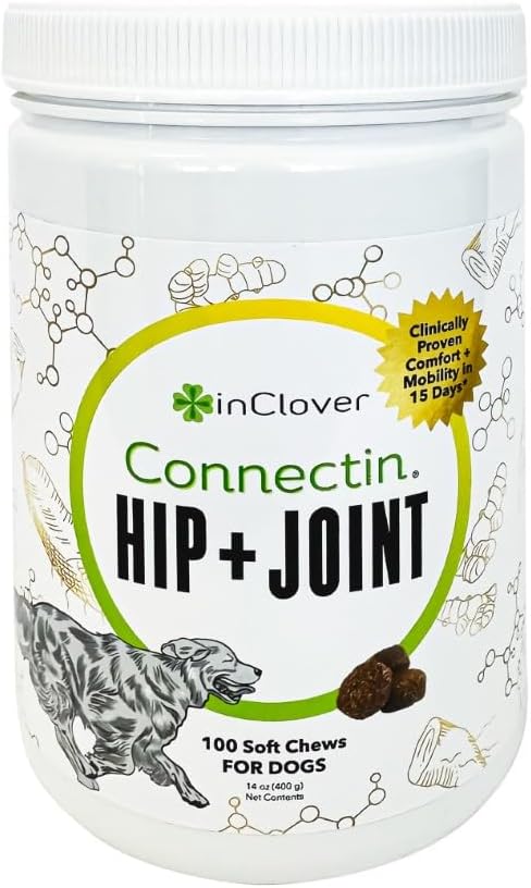 InClover Connectin Natural Hip & Joint Supplement for Dogs with Glucosamine, Chondroitin & Hyaluronic Acid - Soft Chew for Dog Mobility, Comfort & Active Lifestyle Support, 100 Count-Mewly Pet