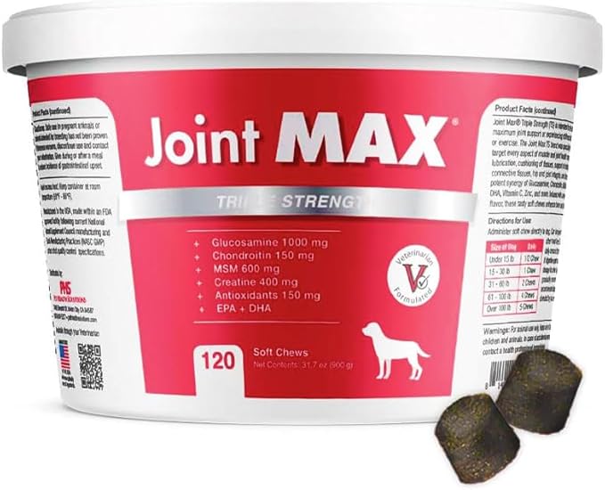 TS Joint Supplement Vet Formulated Pain & Inflammation Relief Treats Hip Dysplasia & Arthritis, Glucosamine, Chondroitin, Turmeric, MSM, HA, Creatine, Omega 3 EPA + DHA.120 Soft Chews-Mewly Pet