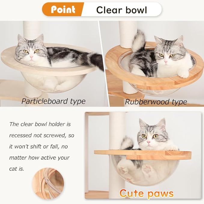 Wooden Cat Tree for Large Cats, Modern Multi-Level Condo with Natural Wood, Indoor Cat Furniture for Medium and Big Pets (Cream Y909S)-Mewly Pet