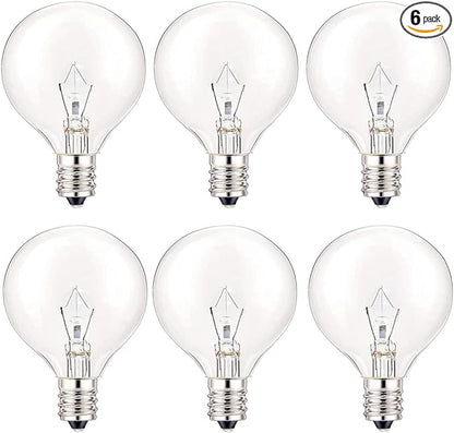 25 Watt Wax Warmer Bulbs, Light Bulbs for Full Size Scentsy Warmer, 6 Packs E12 Base Type G Bulb, Dimmable, Warm White, 120V G16 1/2 Bulbs for Candle Lamp