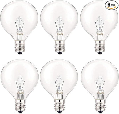 Wax Warmer Bulbs, 40W Candle Lamp, G50 Light Bulbs for Full Size Scentsy Warmer, E12 Candelabra Base for for Chandelier, Ceiling Fan Light, Decorative Vanity Lights, Dimmable, Warm White 6pcs