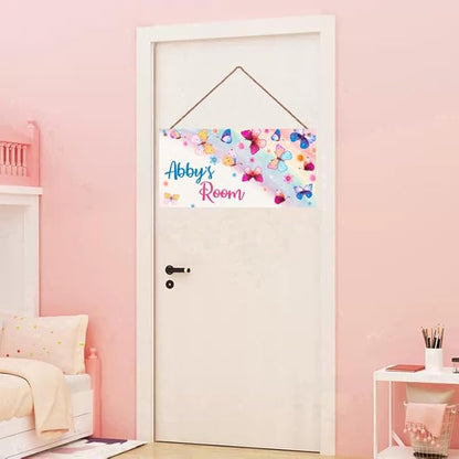 Personalized Butterfly Door Sign for Little Man Cave Colorful Floral Bouquet Door Sign Bedroom Nursery Wood Plaque Hanging Wall Art Decor For Kids Room