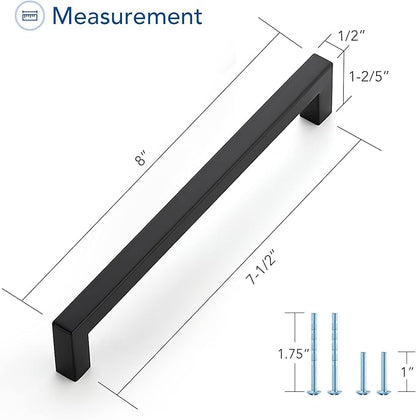 Ravinte 25 Pack Square Cabinet Pulls 7-1/2 Inch Black Kitchen Cabinet Handles Matte Black Kitchen Hardware for Drawer Pulls Drawer Handles Come with Screwdriver