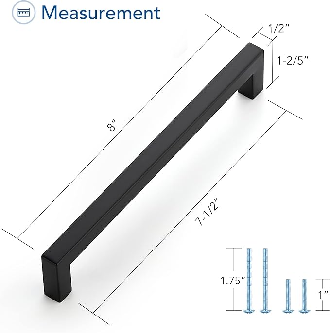 Ravinte 15 Pack Black Cabinet Pulls 7-1/2 Inch Square Kitchen Cabinet Handles Matte Black Kitchen Hardware for Drawer Pulls Drawer Handles Come with Screwdriver