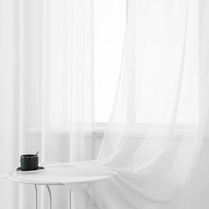 DUALIFE Bright White Sheer Curtains 84 Inches Long Set 2 Panels Grommet Look Semi Transparent Drape Tulle Gauze Voile Window Sheer Curtains for Bedroom Living Room 52X84 Inches Long