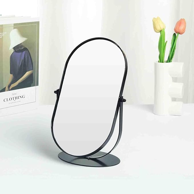 LONGSHENG - SINCE 2001 - Black Table Portable Makeup Mirror for Bedroom & Desk, 11 Inch Large Mirror for Home & Bathroom