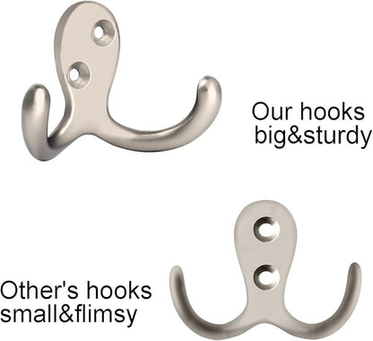 IBosins 16 Pack Heavy Duty Double Prong Coat Hooks Wall Mounted with 32 Screws Retro Double Hooks Utility Hooks for Coat, Scarf, Bag, Towel, Key, Cap, Cup, Hat(Silvery)