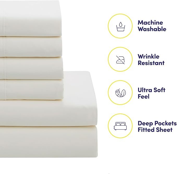 Sweet Home Collection 7 Piece Comforter Set Bag Solid Color All Season Soft Down Alternative Blanket & Luxurious Microfiber Bed Sheets, Ivory, Full