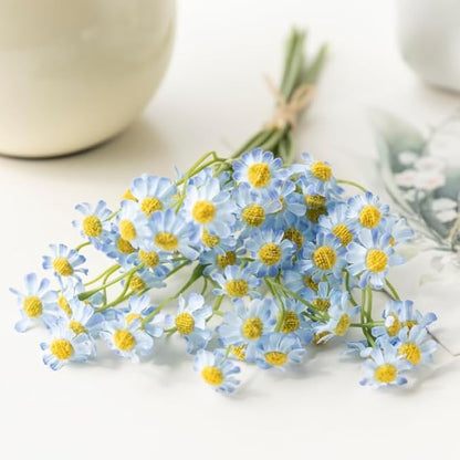 Small Blue Daisy Flowers Artificial,2 Bouquet/12Pcs 10 Inch Fake Daisies,Spring Wild Flower for Party Decor (Blue)