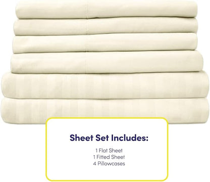 Dobby Stripe Queen Sheets - 6 Piece 1500 Supreme Collection Fine Brushed Microfiber Deep Pocket Queen Sheet Set Bedding - 2 Extra Pillow Cases, Great Value, Queen, Dobby Beige