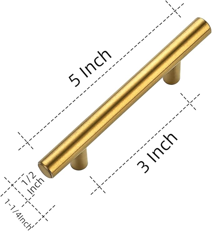 Ravinte 3 Pack 5 Inch Cabinet Pulls Brushed Brass Stainless Steel Kitchen Drawer Pulls Cabinet Handles 5”Length, 3” Hole Center