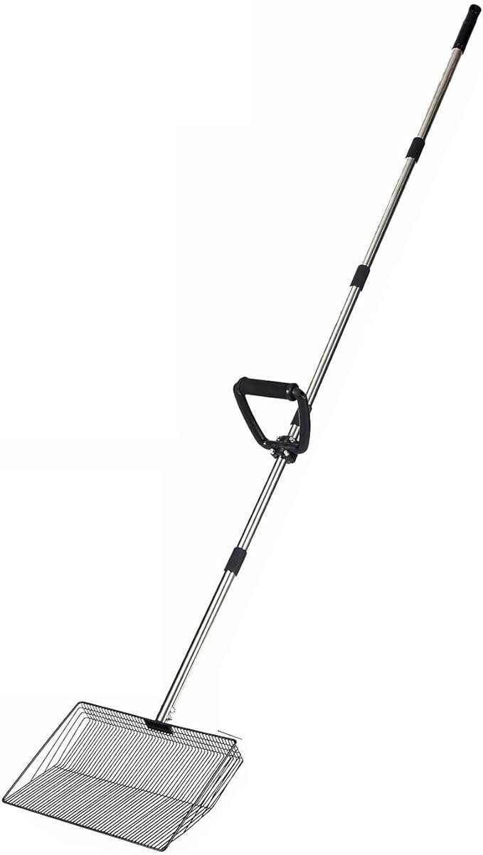 15 Inch Large Chicken coop Scoop with Ergonomic Grip Adjustable Long Handle (24-64") Chicken Poop Scooper Sifting Shovel rake Stainless Steel Metal coop Scoop (L/15 INCH)-Mewly Pet